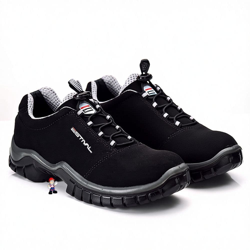 Sapato Amarrar Em Microfibra Preto/Cinza Estival Bico Composite C.A 50.124