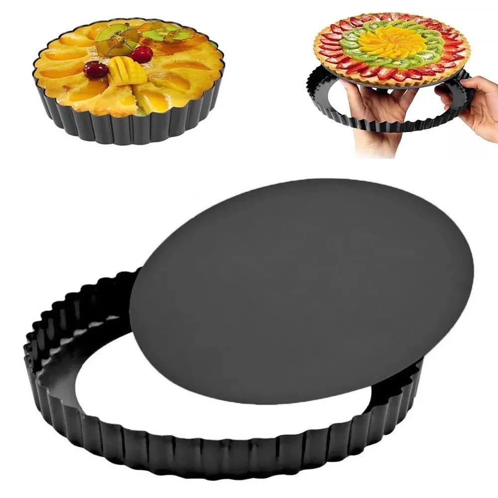 Forma Torta Com Fundo Removível Redonda Antiaderente em Aço Carbono Premium