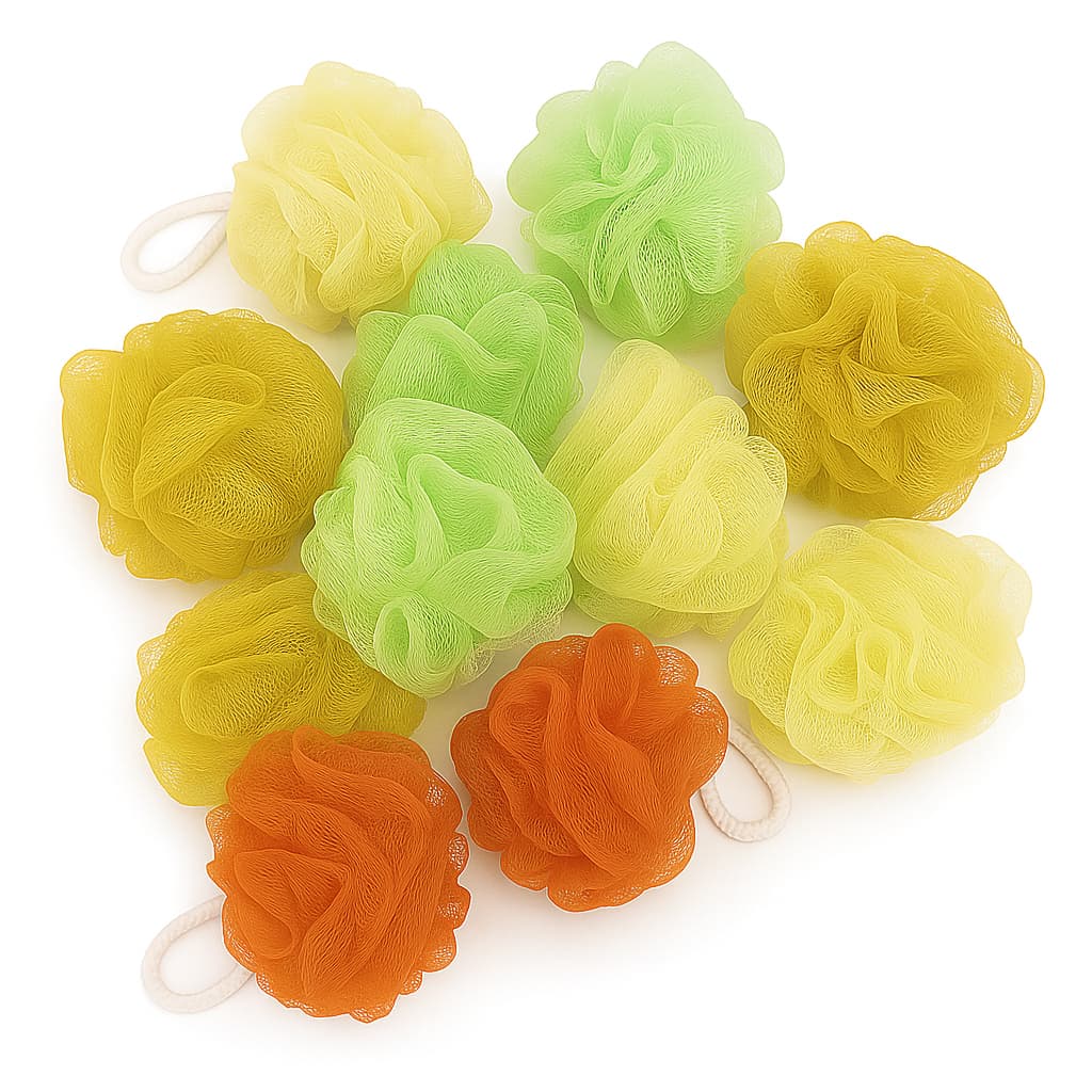 Kit Buchas / Esponja de Banho Natalinas – Verde, Vermelha, Dourada e Amarela | Cores Festivas 🎄