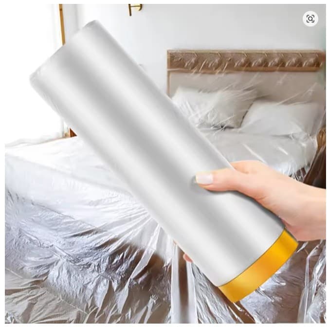 Plástico com Fita Crepe para Pintura e Proteção de Superfícies