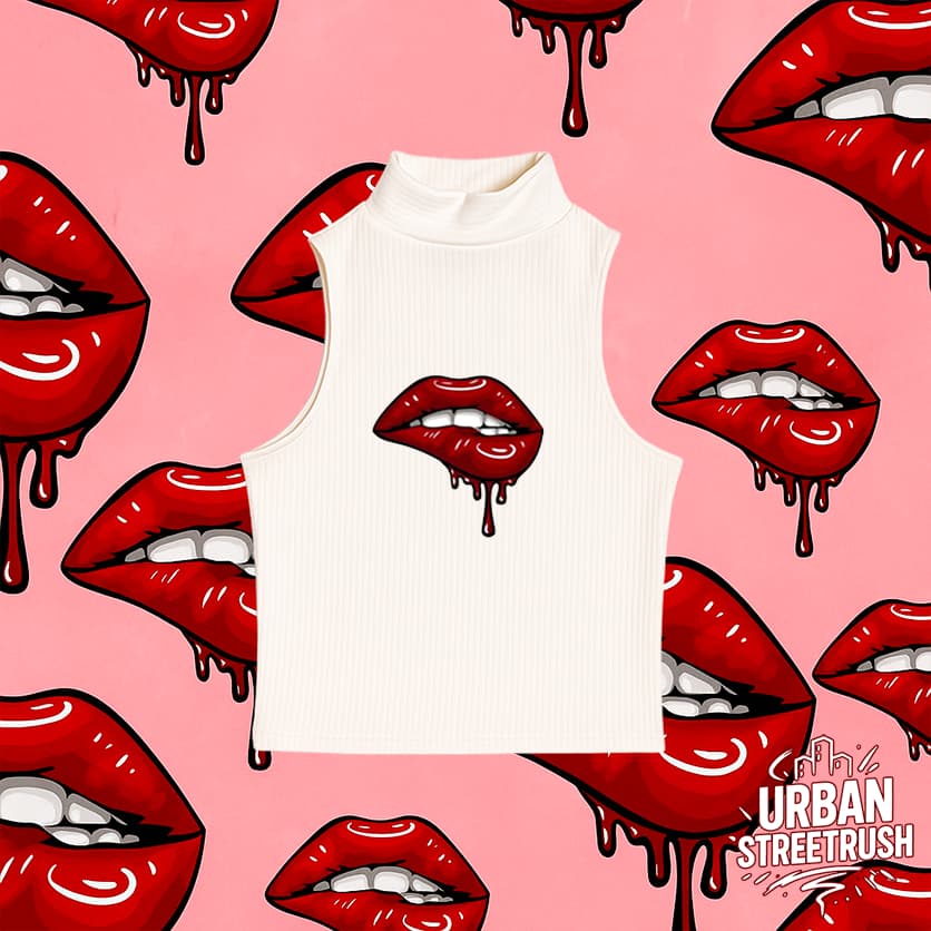 Cropped Gola Alta Canelado Regata Blusa Feminina RED MOUTH Moda Verão Blusinha Feminino Plus size P ao G1