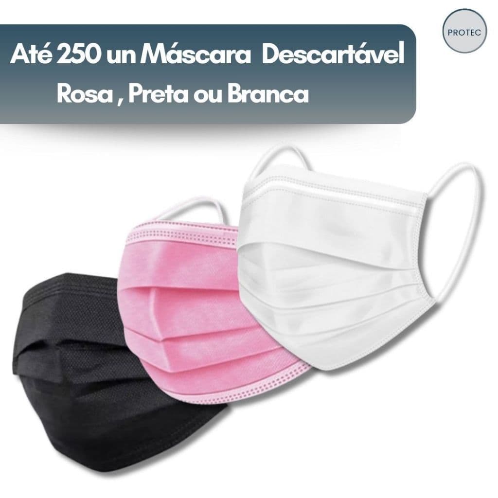 Máscara Descartável Até 250 Un Rosa/Preta/Branca Tripla C/ Clipe Nasal Talge