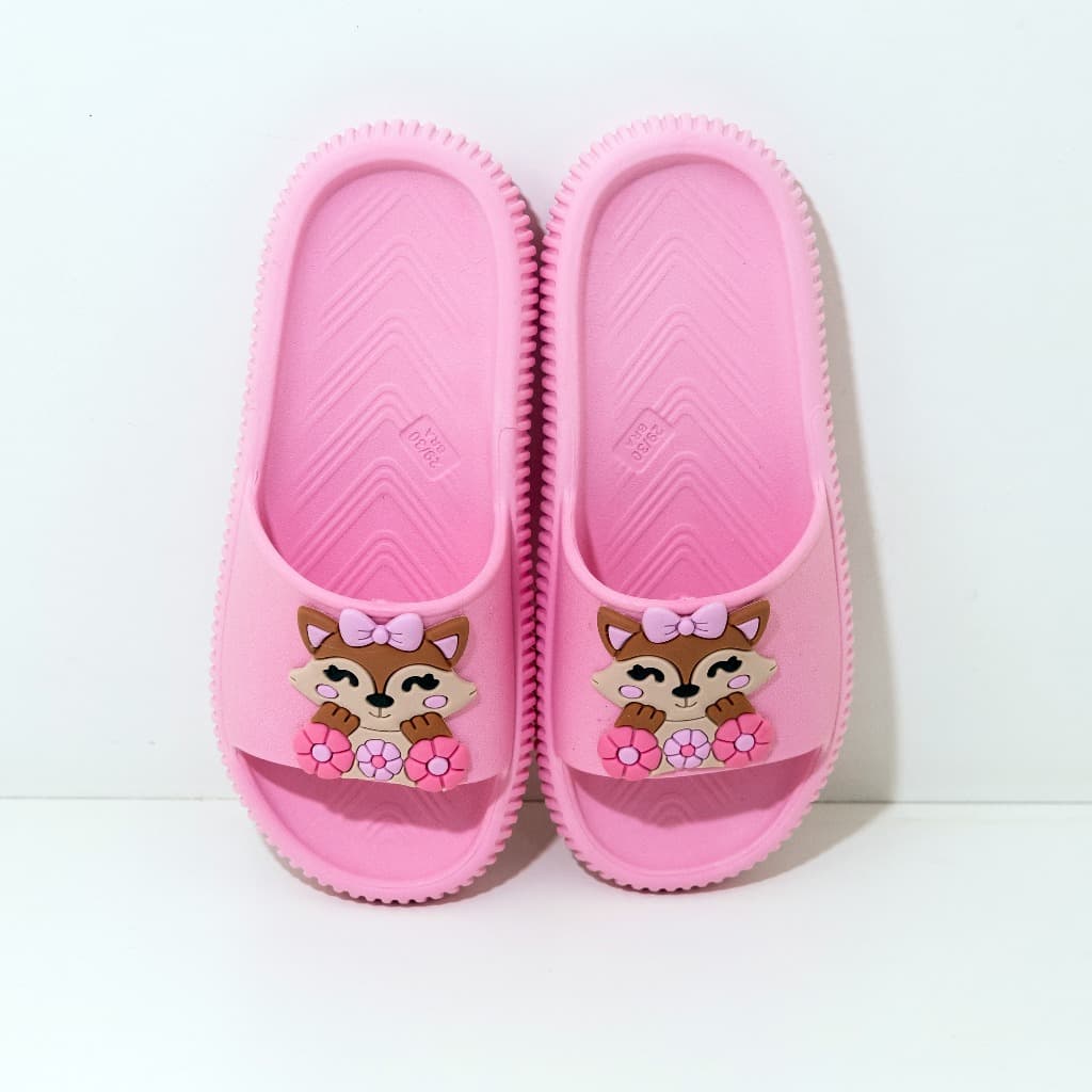 Chinelo Nuvem Raposa Slide Leve Flexível Infantil Juvenil Feminino Rosa