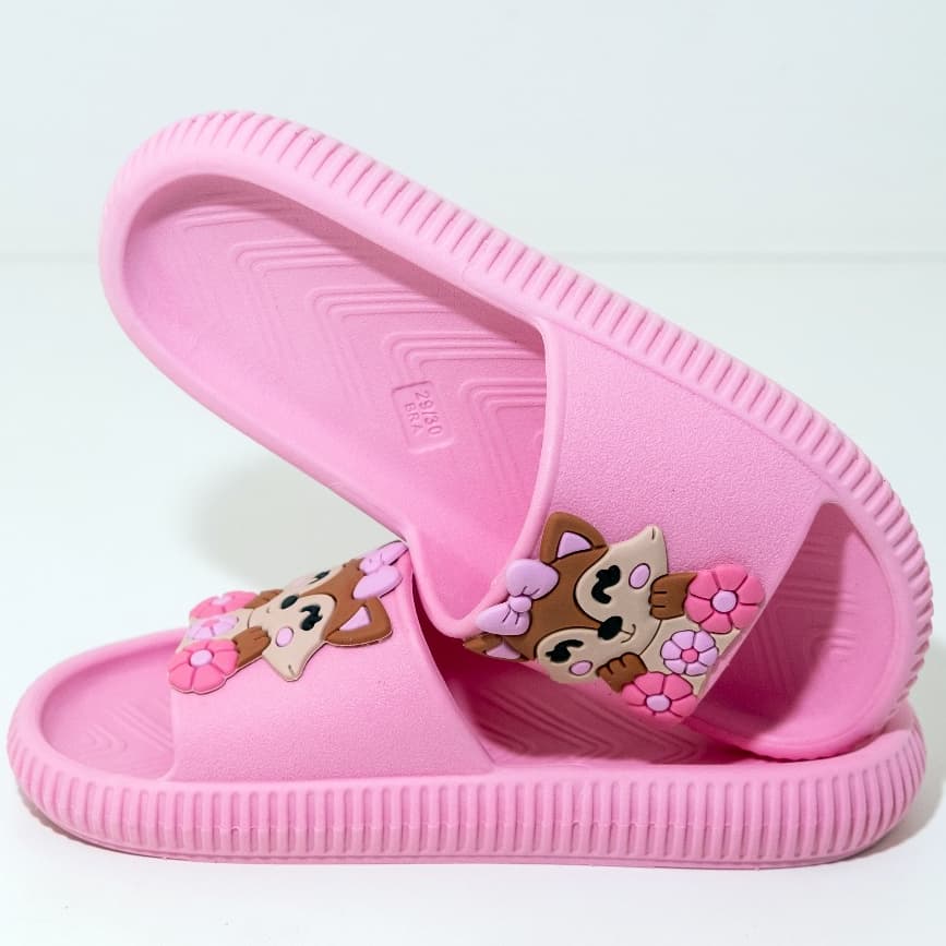 Chinelo Nuvem Raposa Slide Macio Leve Flexível Infantil Juvenil Feminino Rosa