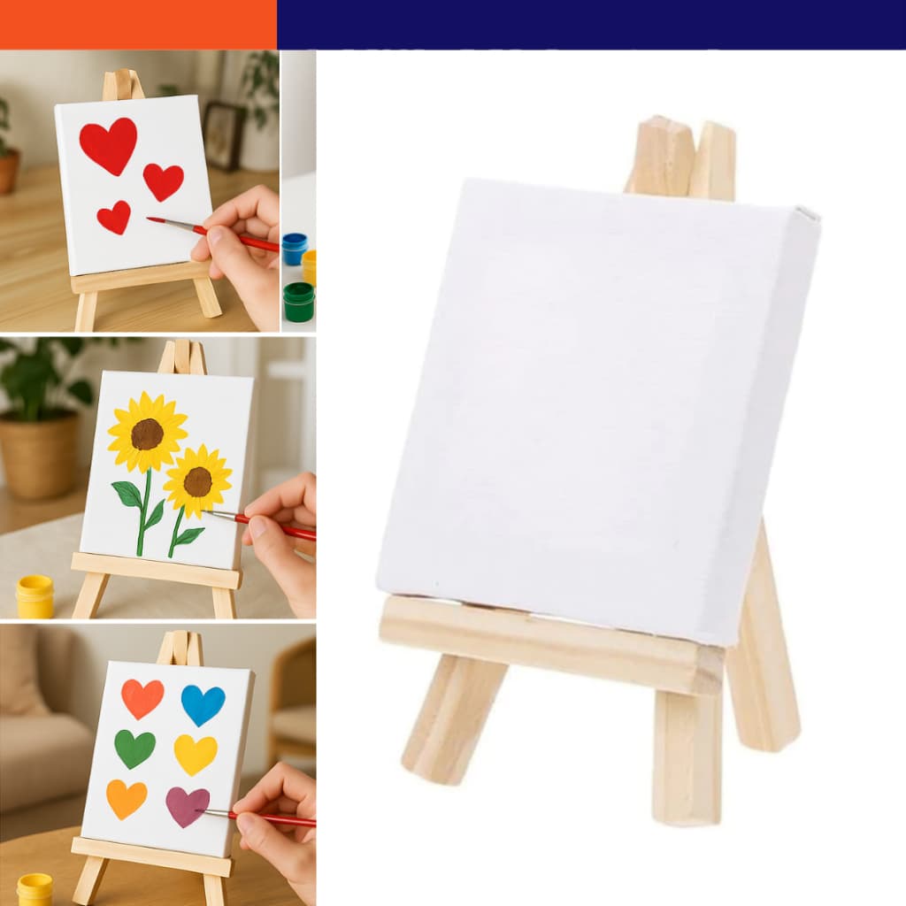 Mini Tripé Cavalete para Pintura com Tela 13cm x 13cm Cavalete com Telinha