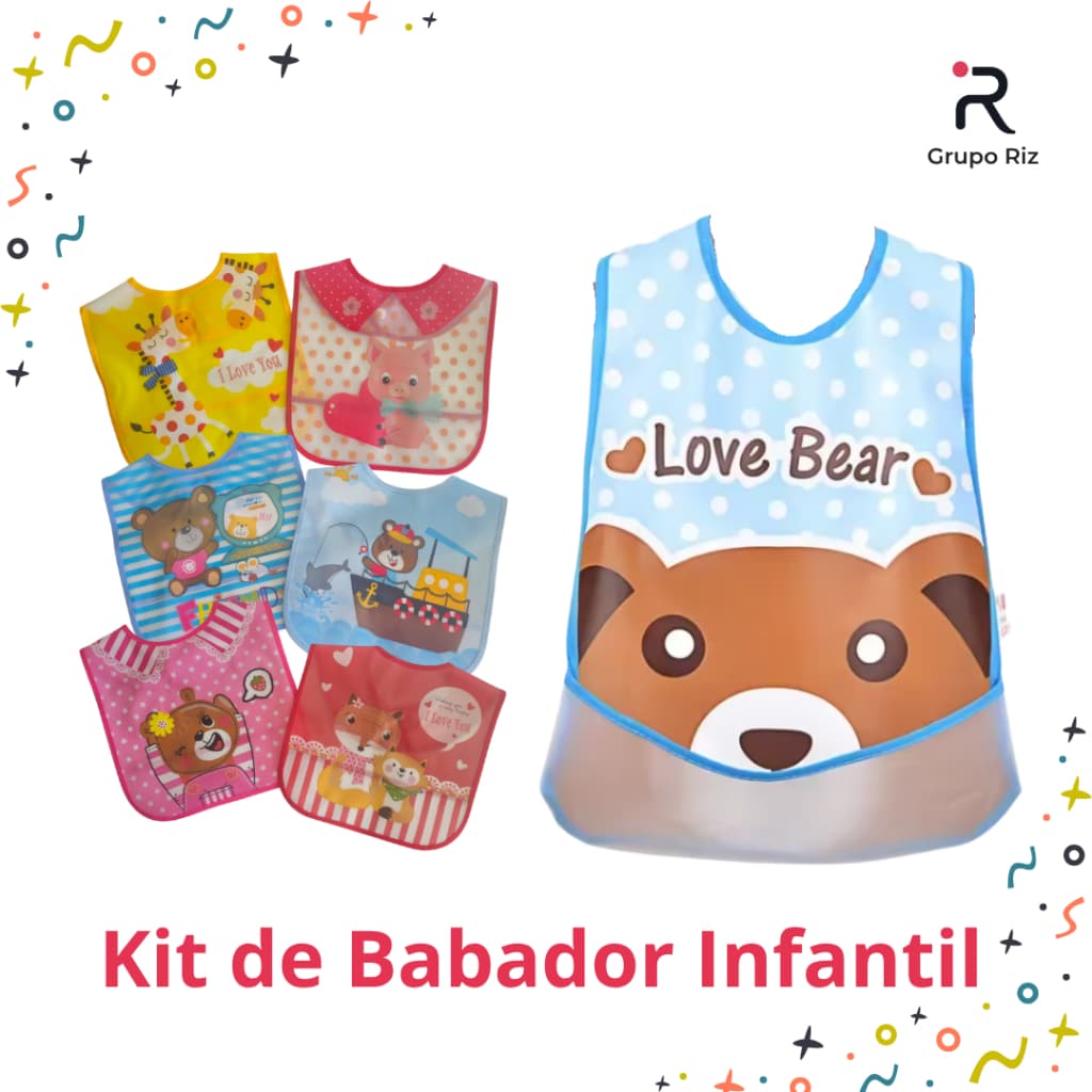 Kit Babador Infantil Impermeável com Bolso Pega Migalhas – 2, 3 ou 4 Unidades