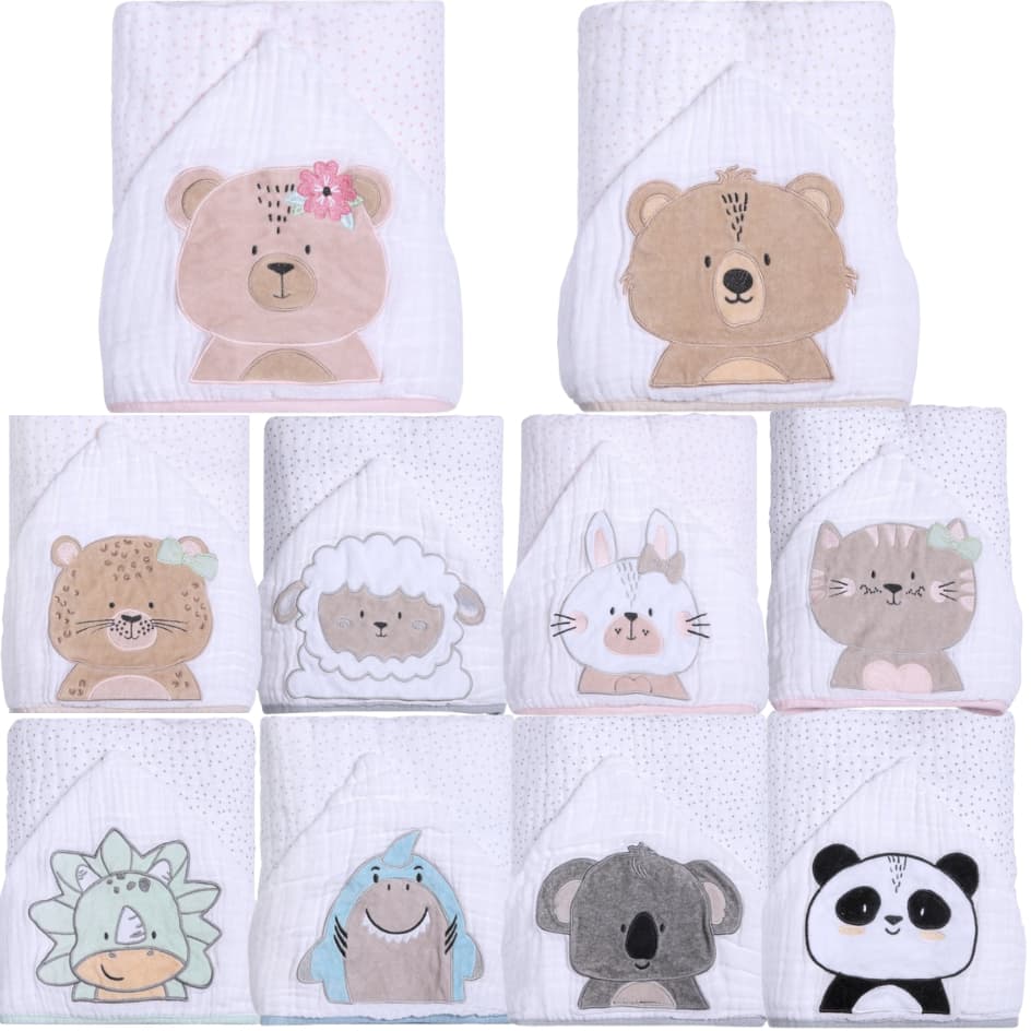 Toalha Fralda Banho Bebê Papi Soft Com Capuz Bichinhos Unissex Neutra Menina Menino 3 Camadas Soft