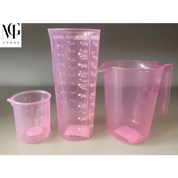 Kit de Medidores Graduados Rosa | azul | transparente - Jarra 1Le 500ml | Copo 500ml | Copo 100ml