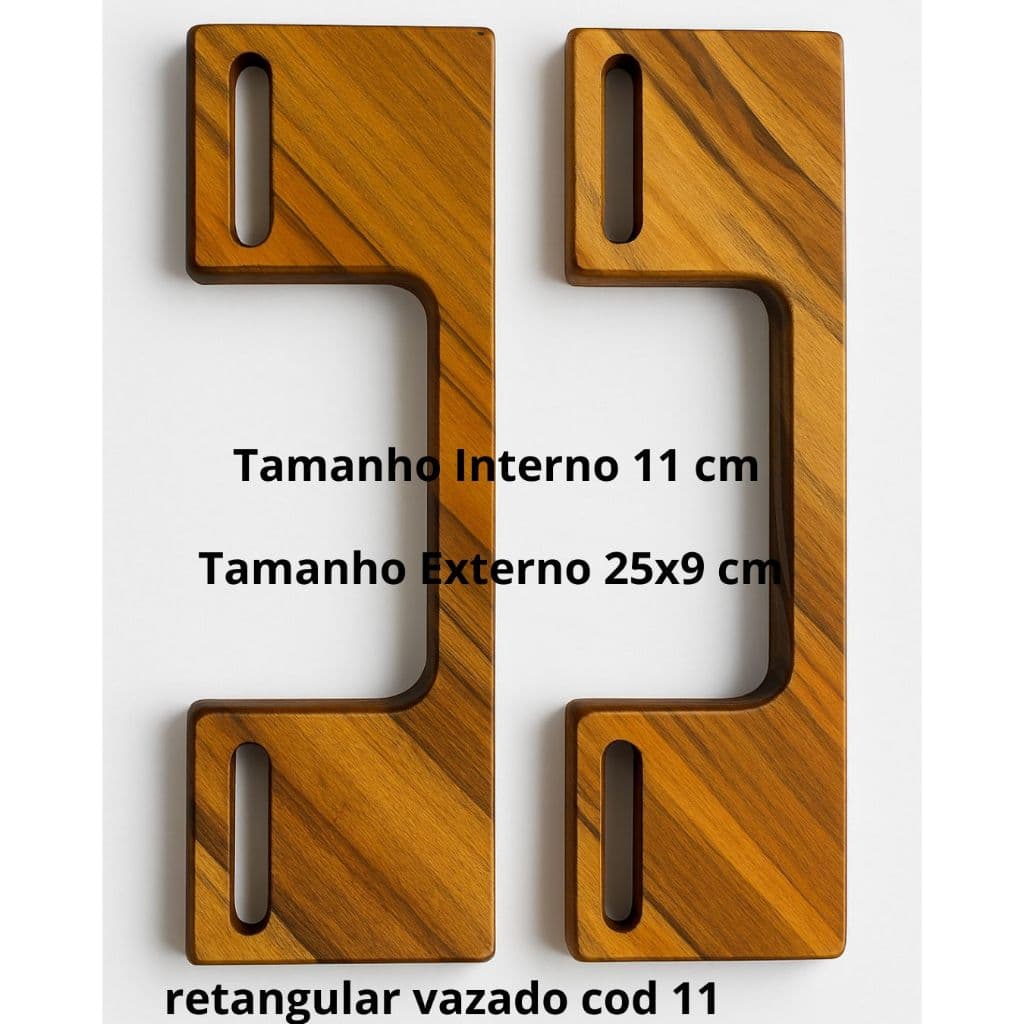 (11Retangular Vazada)Alça de Madeira Teca Luxo para Bolsas Artesanais  Tamanho Externo 25x9 cm Tamanho Interno 11cm