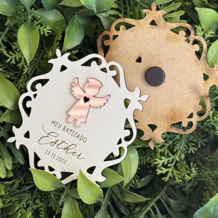 Lembrancinha Personalizada Batismo Kit Imã Com Nome E Data Anjo Batizado Primeira Comunhão Eucaristia