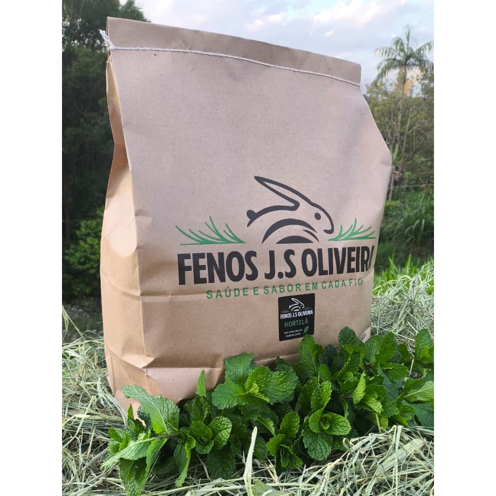 Feno Premium Saborizado com Hortelã 500g, para Coelhos, Porquinhos-da-Índia e Roedores – Natural e Aromático