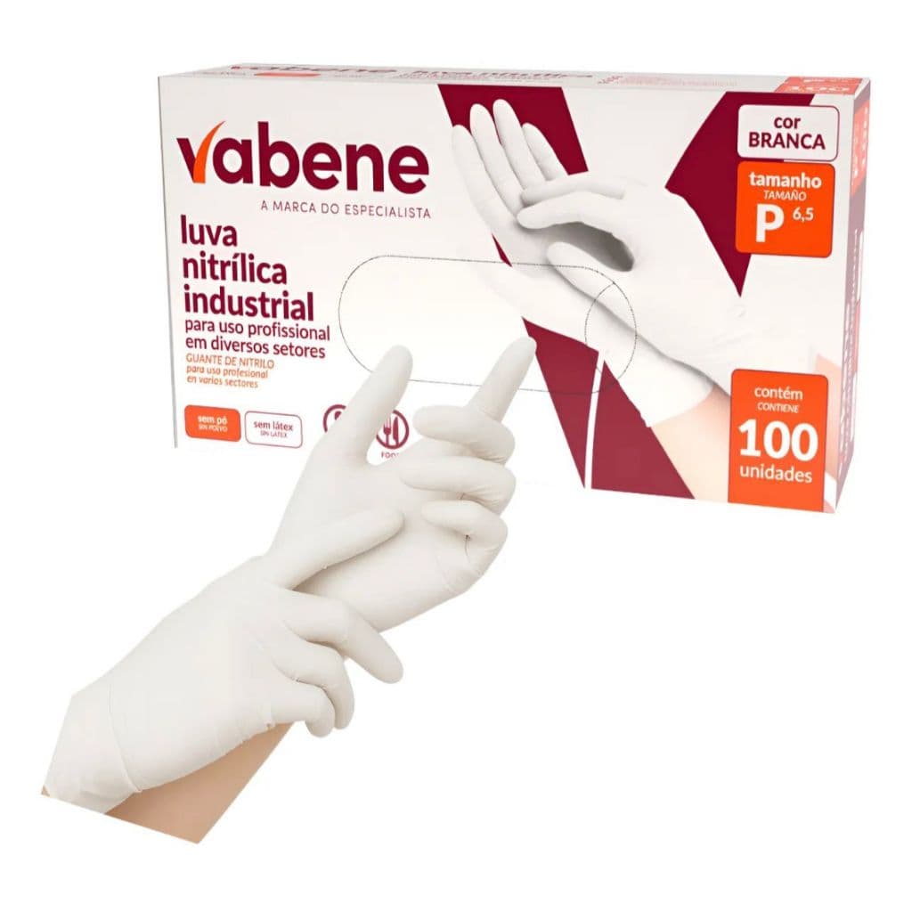 Luva nitrilica branca Descartável  Sem pó Cx100un P/M/G Alta Qualidade