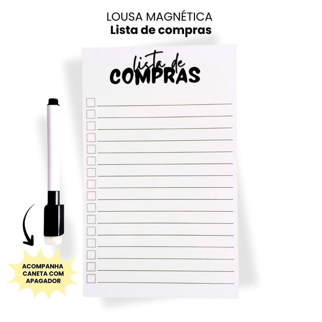 Lousa Magnética Lista de Compras - Minimalista, Prática, Ímã Geladeira, Planner, Lembretes 12x19,5cm