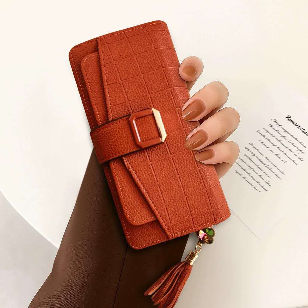 Carteira Feminina de Couro Com Design Exclusivo de Zíper e Fecho Elegante Porta Cartão Documentos Celular Moeda N100-51#