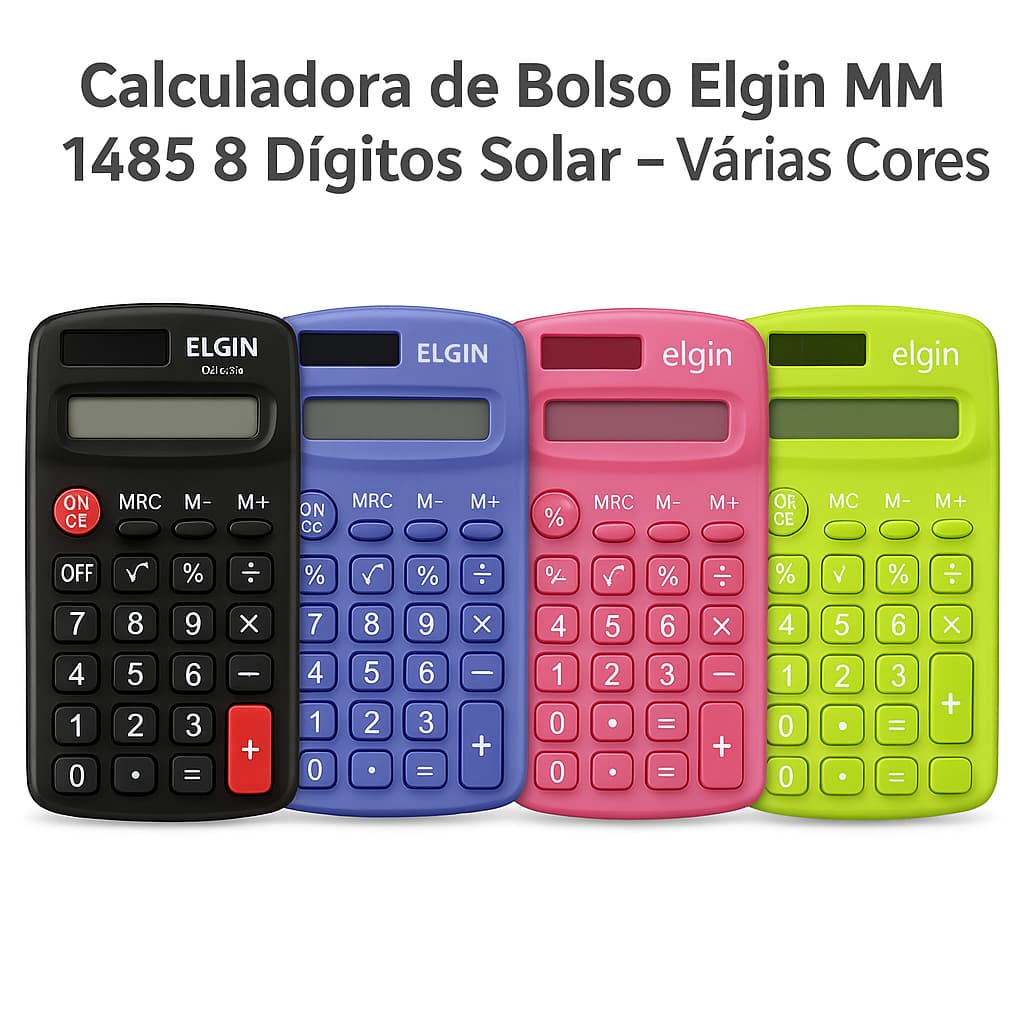 Calculadora de Bolso Elgin MM1485 8 Dígitos Solar – Várias Cores