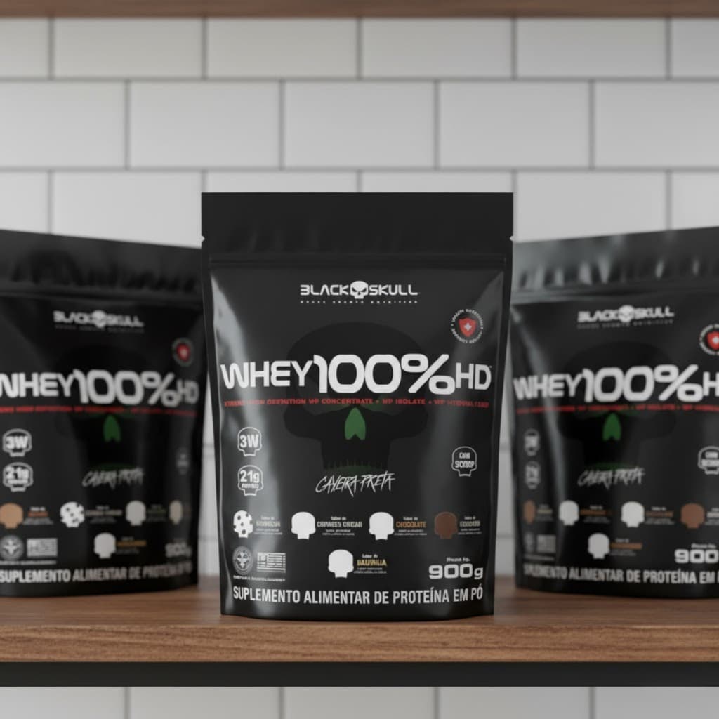 Refil Whey 100% Hd Sabores 900g Black Skull Original Suplemento Alimentar Proteína Pó Envio Imediato