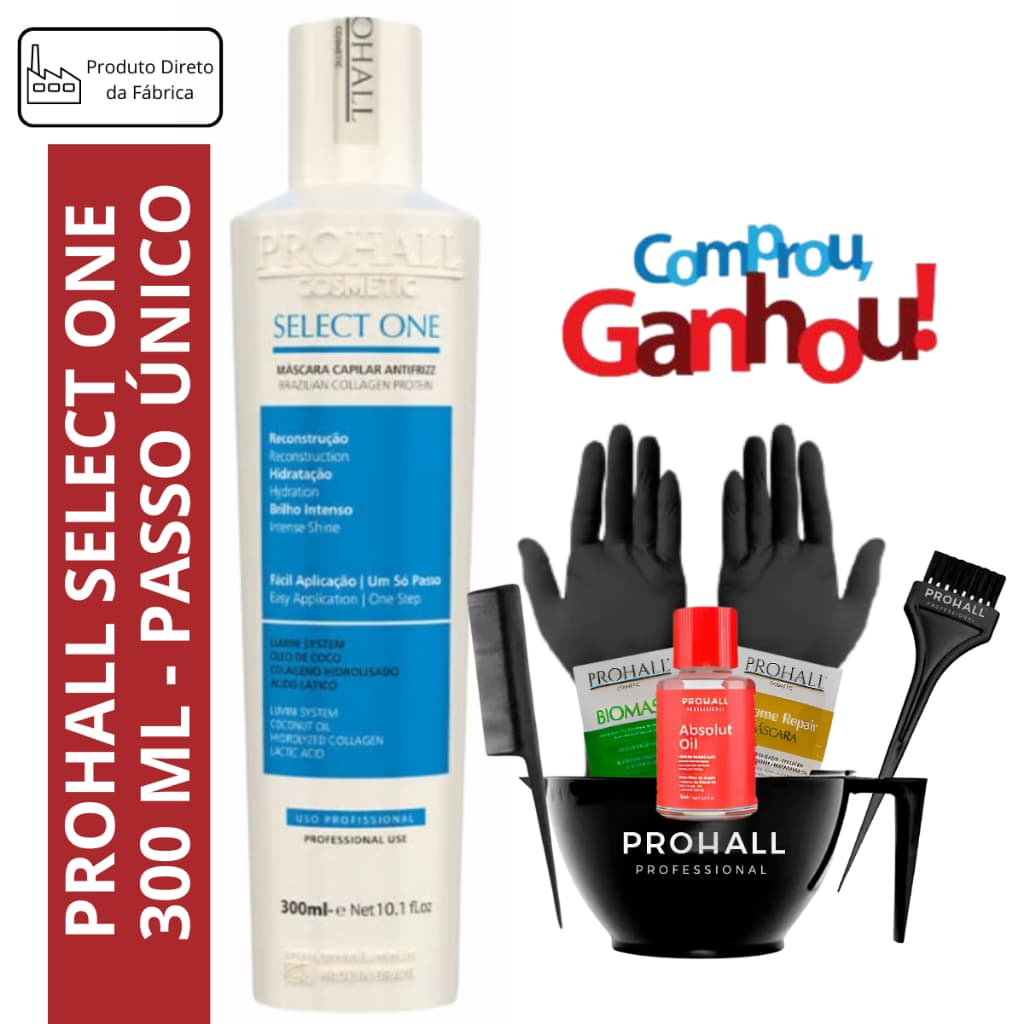Select One Prohall 300ml Tratamento em Um Passo + Kit Aplicação e Luva + Sache, Pente e óleo