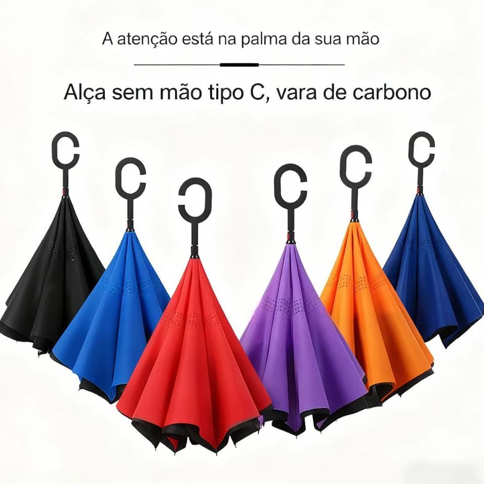 Guarda Chuva Invertido Grande Corta Vento Resistente Reforçado Tecido Duplo Para Carros