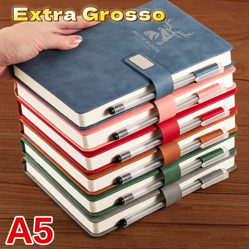 Caderno A5 Extra Grosso 360 Folhas Couro Colorido com Fecho com Ímã Planner 2026 Bloco de notas Agenda