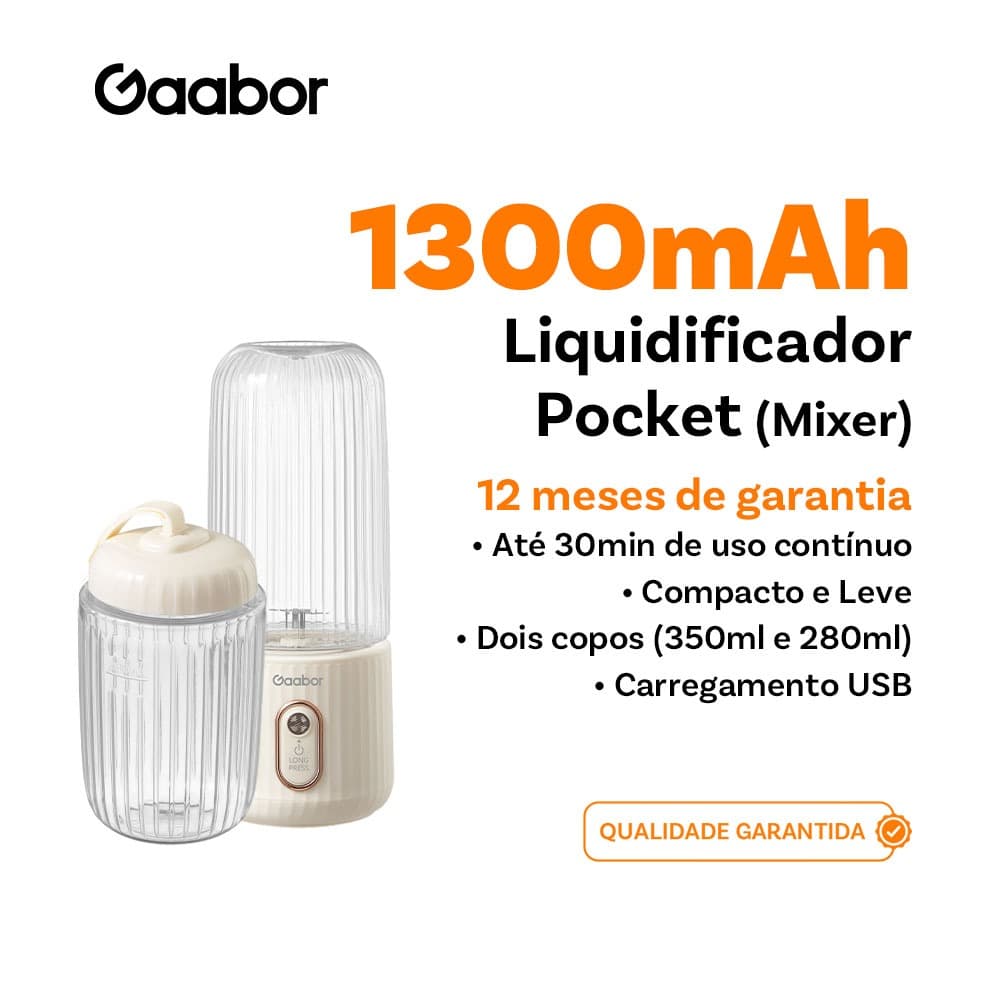 Gaabor Espremedor de frutas Mini portátil USB de bolso 350 ml + 280 ml 4 lâminas FP03T-WH01A