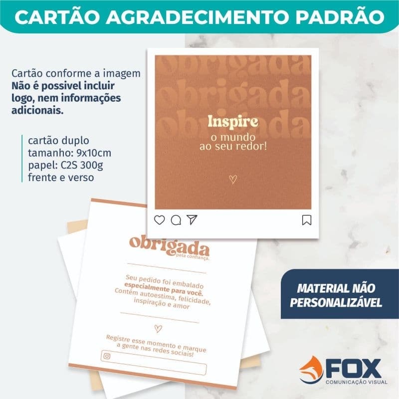 Cartão de Agradecimento Padrão Marrom - Frente e verso - 50, 100 ou 200 unidades
