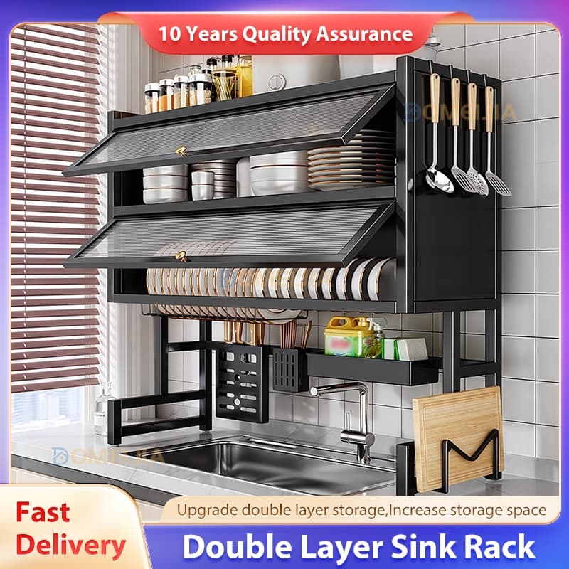 Escorredor De Louça De Pratos Cozinha Suspensa Modular Organizador Estante de Asfalto Duplo Com Porta 65/85cm Branco