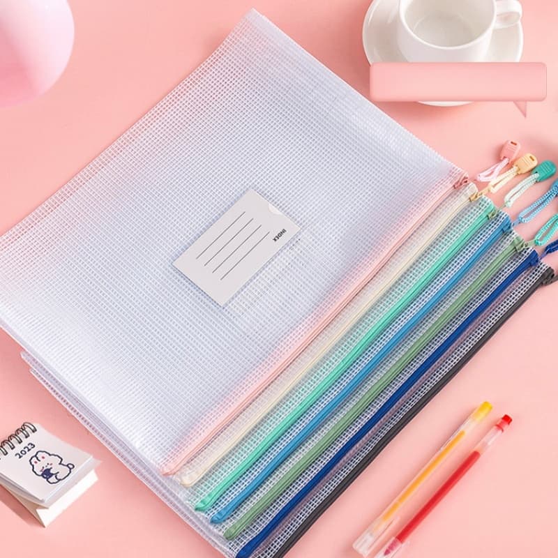 Kit 6/12/18 Bolsas de Documentos Malha Transparente com Zíper, Organizador de Papéis para Estudantes e Profissionais