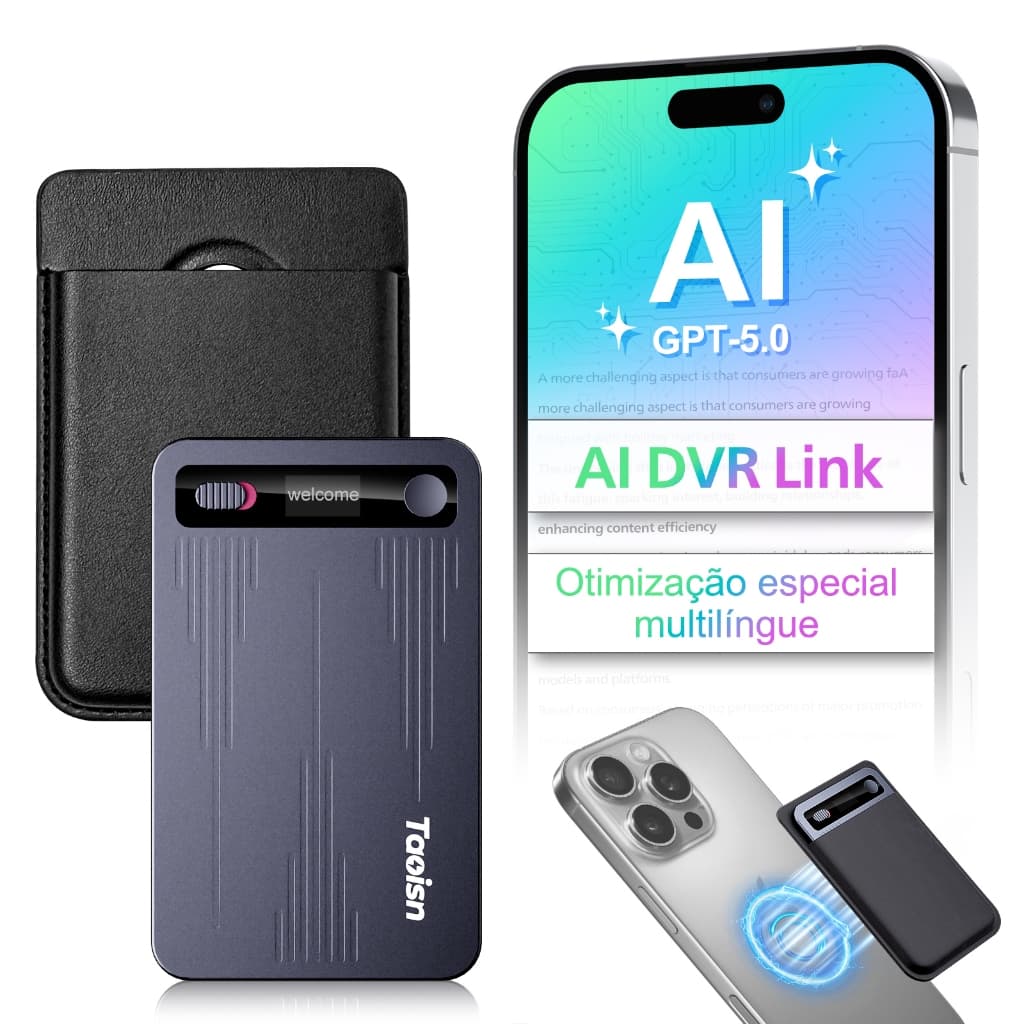 Taoisn Gravador de Voz Inteligente IA 142 Idiomas Transcrição Automática GPT-5,Redução de Ruído,64GB,40h,App AI DVR Link