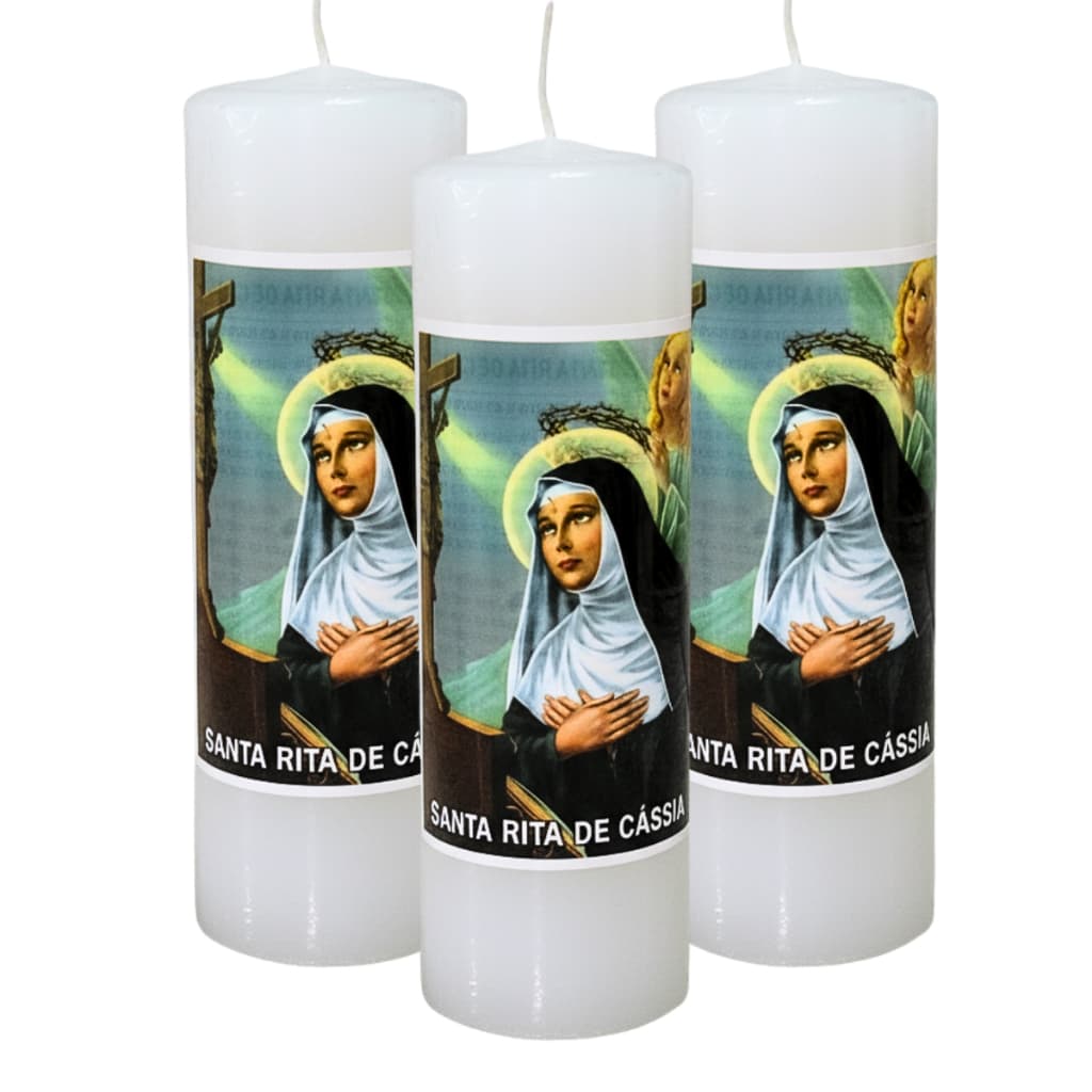 Kit 3 Velas de Rita de Cassia 7 dias Branca 260g Religiosa 100% Parafina