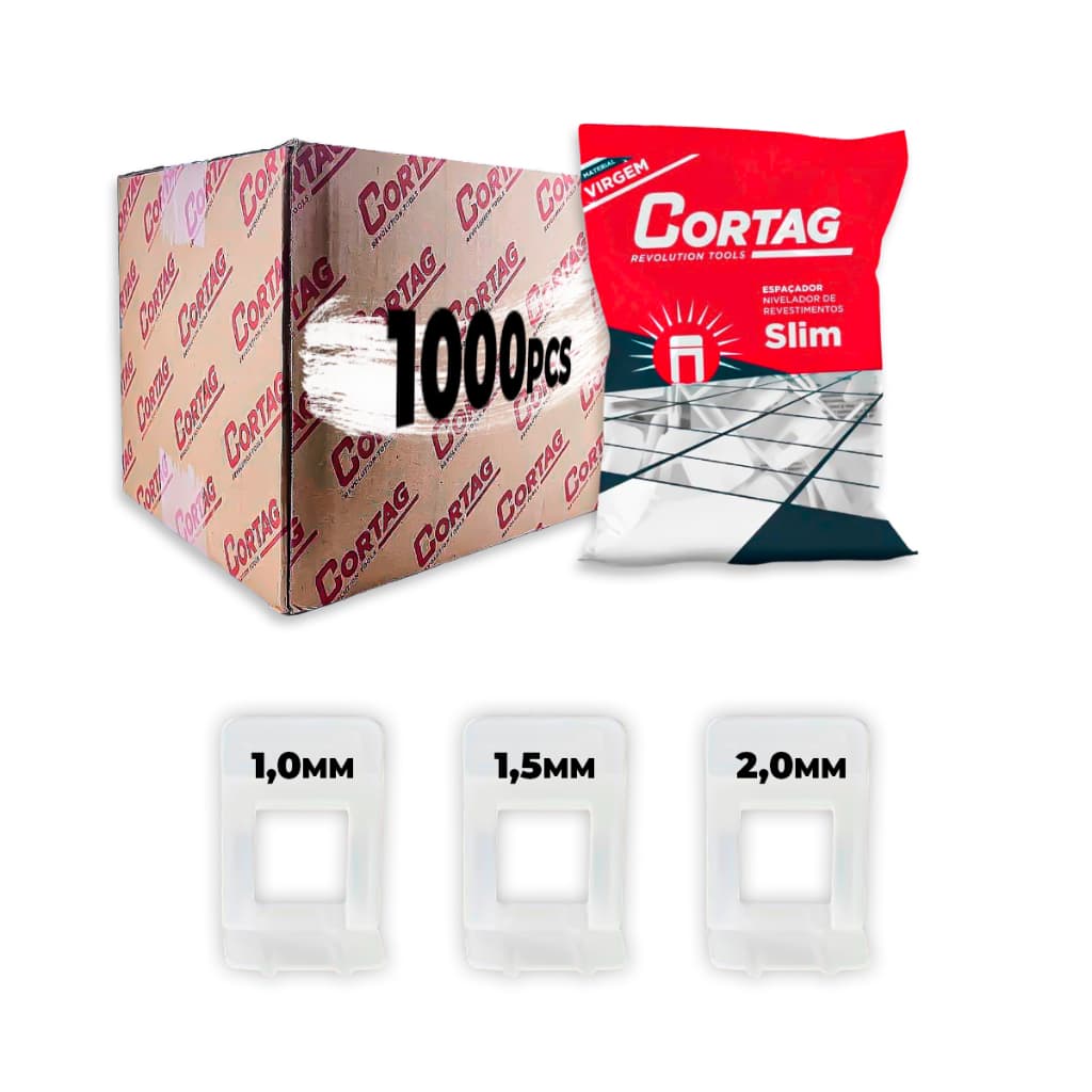 Espacador Nivelador Cortag Slim 1000 Pcs 1mm 1.5mm e 2mm para Porcelanato e Revestimento