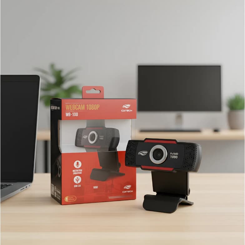 Câmera Web C3tech Wb-100bk Full Hd 30fps Cor Preto Camera Game 1080p