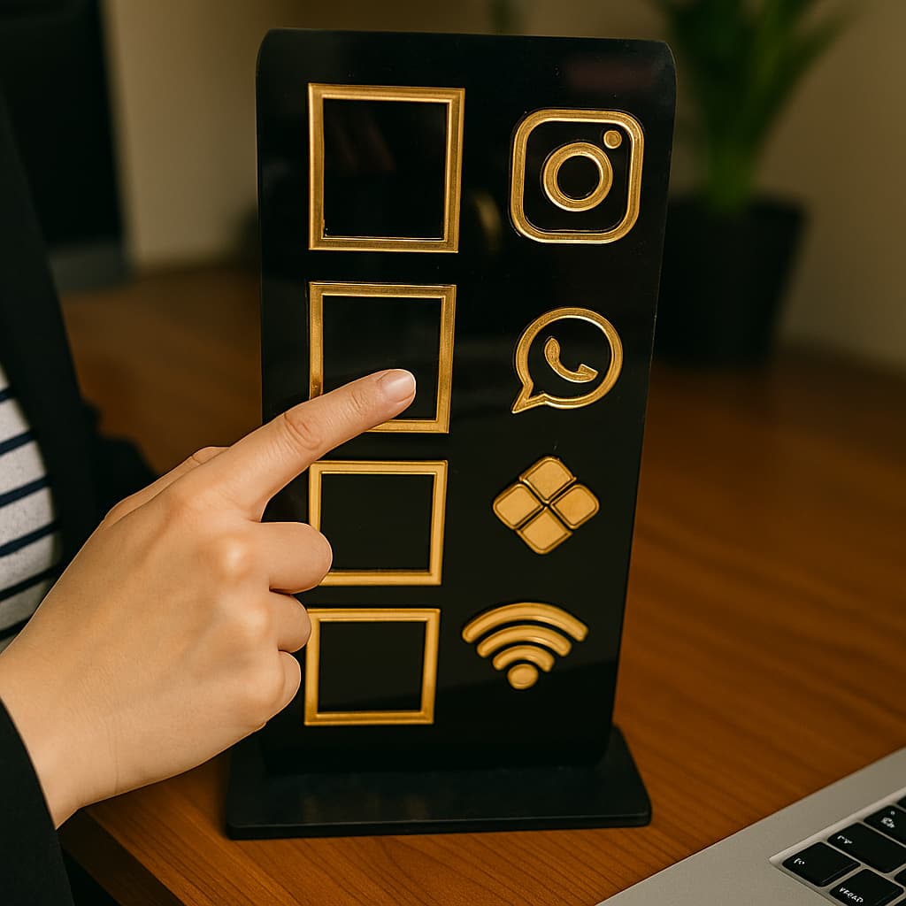 Placa Display Em Acrílico QrCode Pix Instagram Whatsapp Wifi