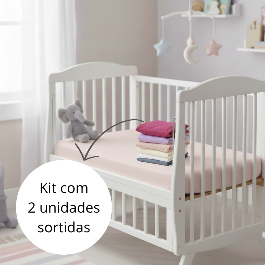 Kit 2 Lençol Com Elástico Berço Bebê Padrão Americano 130x70cm Microfibra Alta Qualidade