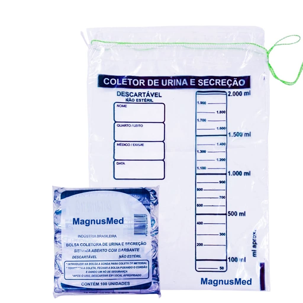 Coletor Urina / Secreção Sistema Aberto 2 Lts C/ Barbante 100/200/300/400/500 Unidades