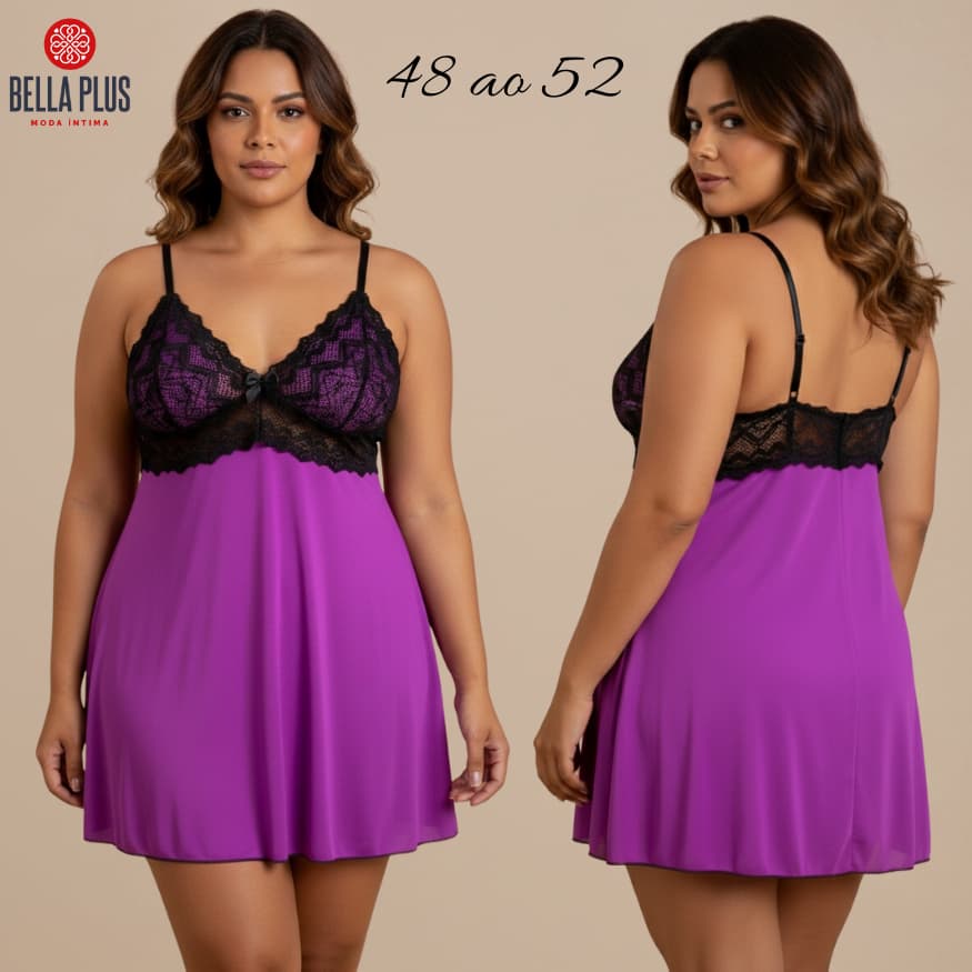 Camisola Plus Size Sem Bojo Detalhe em Renda Lingerie Feminina Pijama Linha Noite