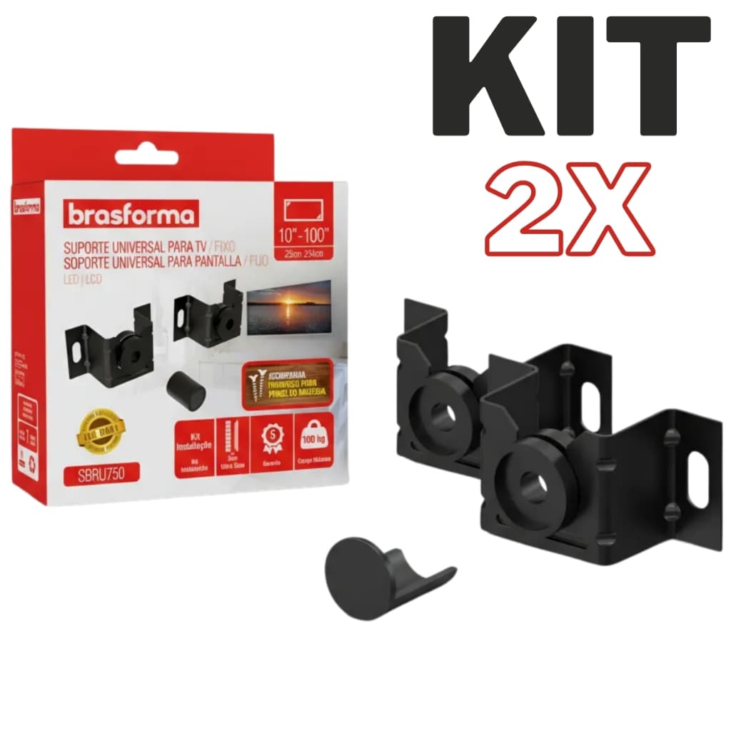 Suporte TV Universal Fixo LED LCD Smart TV 32 42 43 50 55 65 até 100 Polegadas Brasforma SBRU750