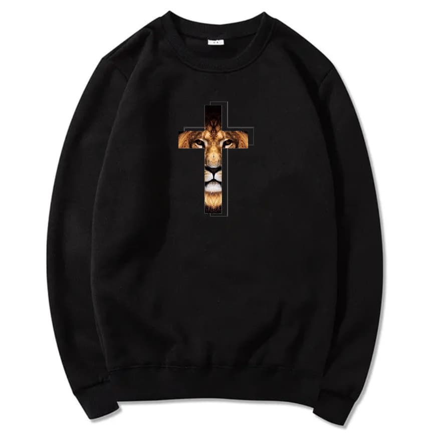 Blusa Moletom Flanelada Estampa Leão De Judá Em Cruz Ótima Qualidade Sem Capuz