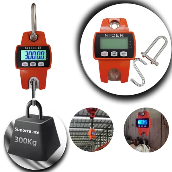 Balança Digital 300 Kg Guindaste Industrial Lcd Portátil