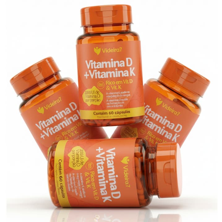 Vitamina D3 2000ui com Vitamina K2 MK7 200% - 60 120 180 240 Cápsulas Vitamina D