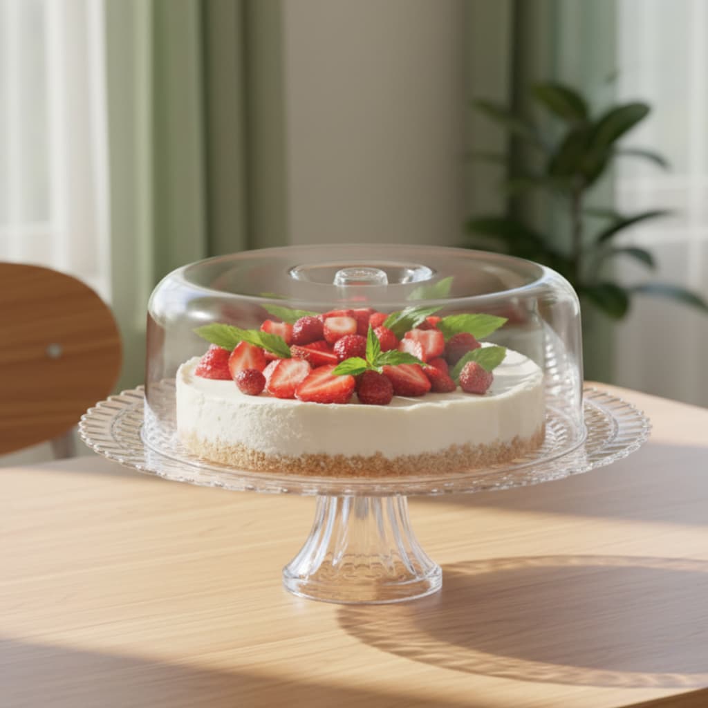 Boleira de Vidro Com Pé e Tampa Acrílica Gourmet Suporte Para Bolo, Doces e Sobremesas - Ruvolo