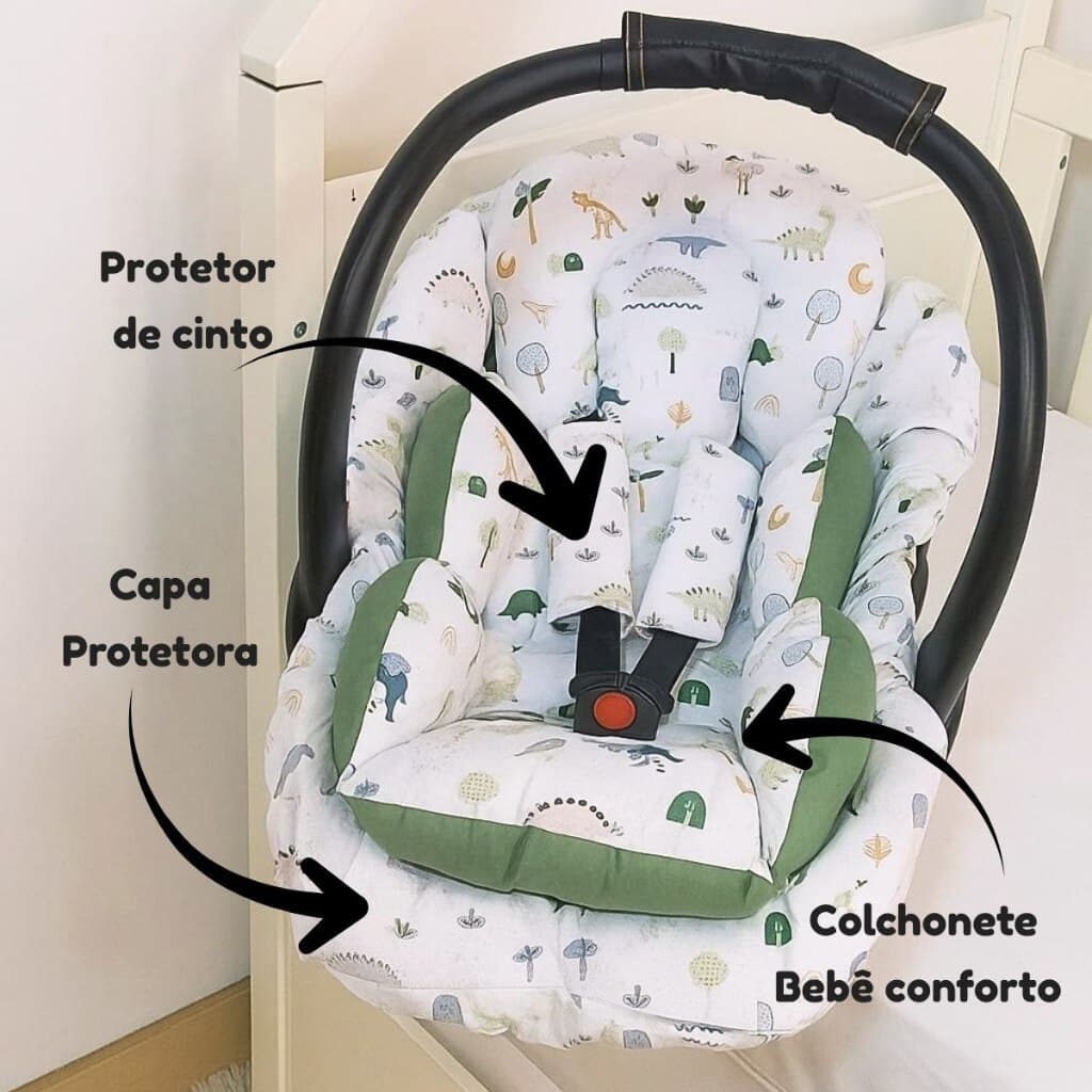 Kit Capa de Bebe Conforto + Colchonete redutor + Protetor de Cinto 100% Algodão Tamanho Universal