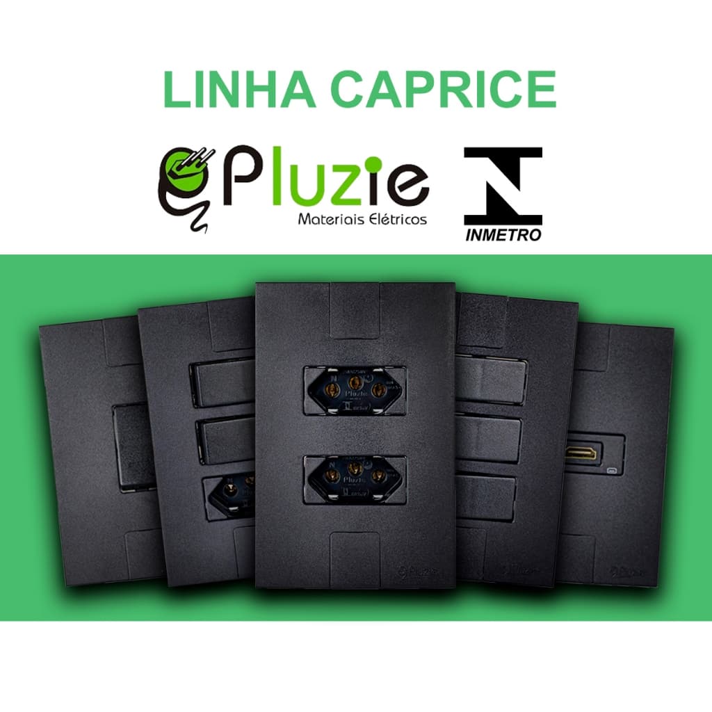 Interruptor e Tomada Pluzie linha Caprice preta fosca modular 4x2