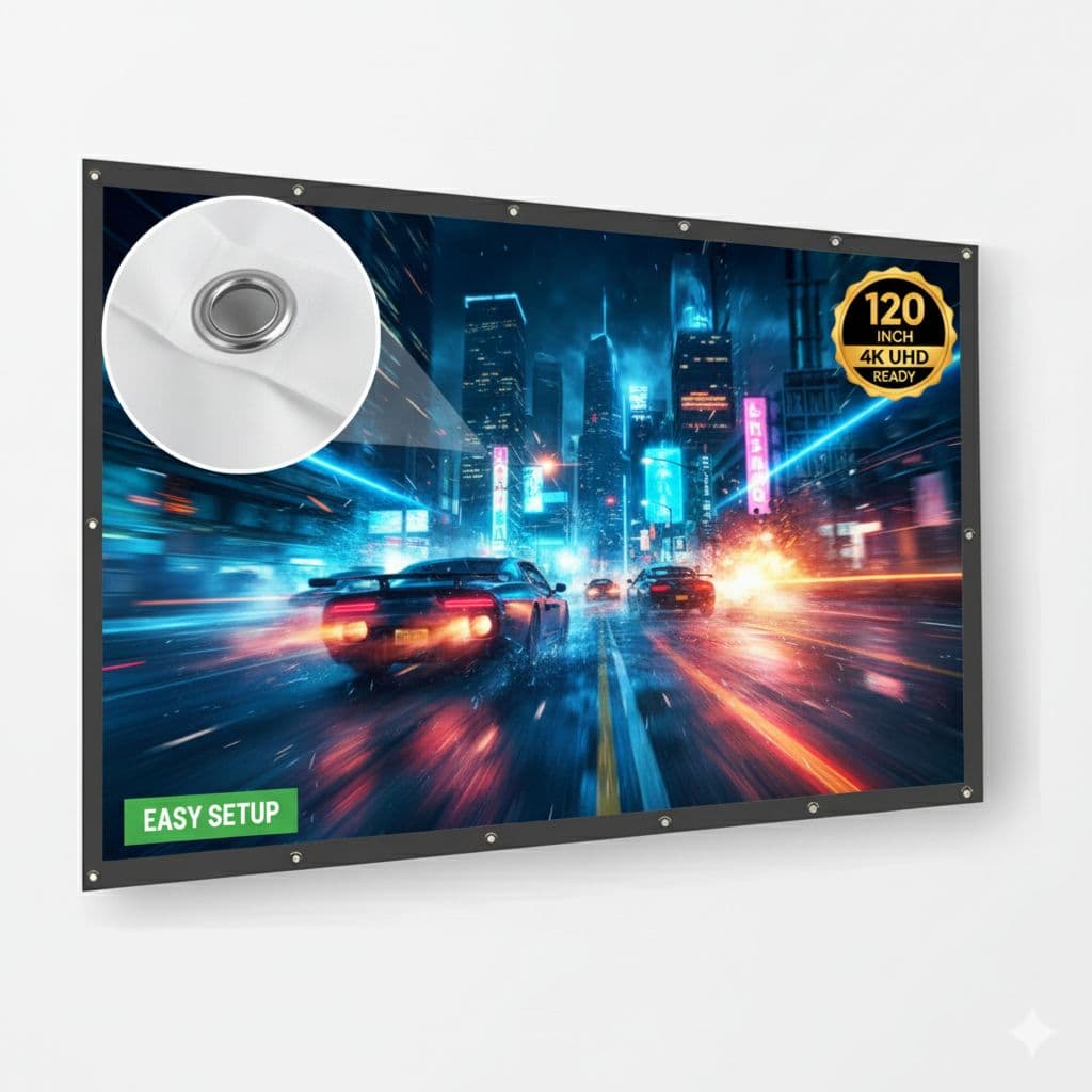 Telão de Projeção Portátil (Matte White) - Ideal p/ Filmes e Jogos em 4K/Full HD 72''/150''