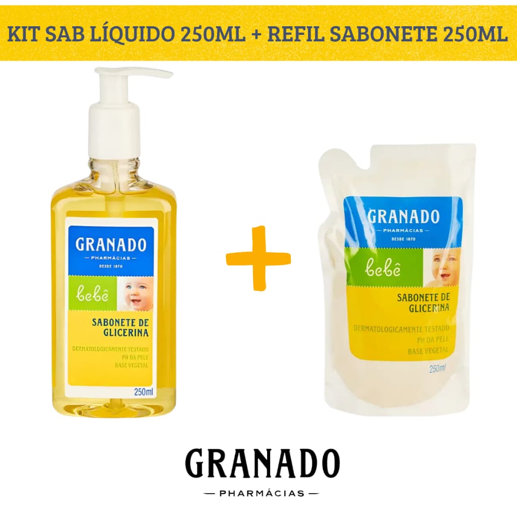 Kit Sabonete Líquido Granado Bebê Glicerina Tradicional 250ml + Refil 250ml