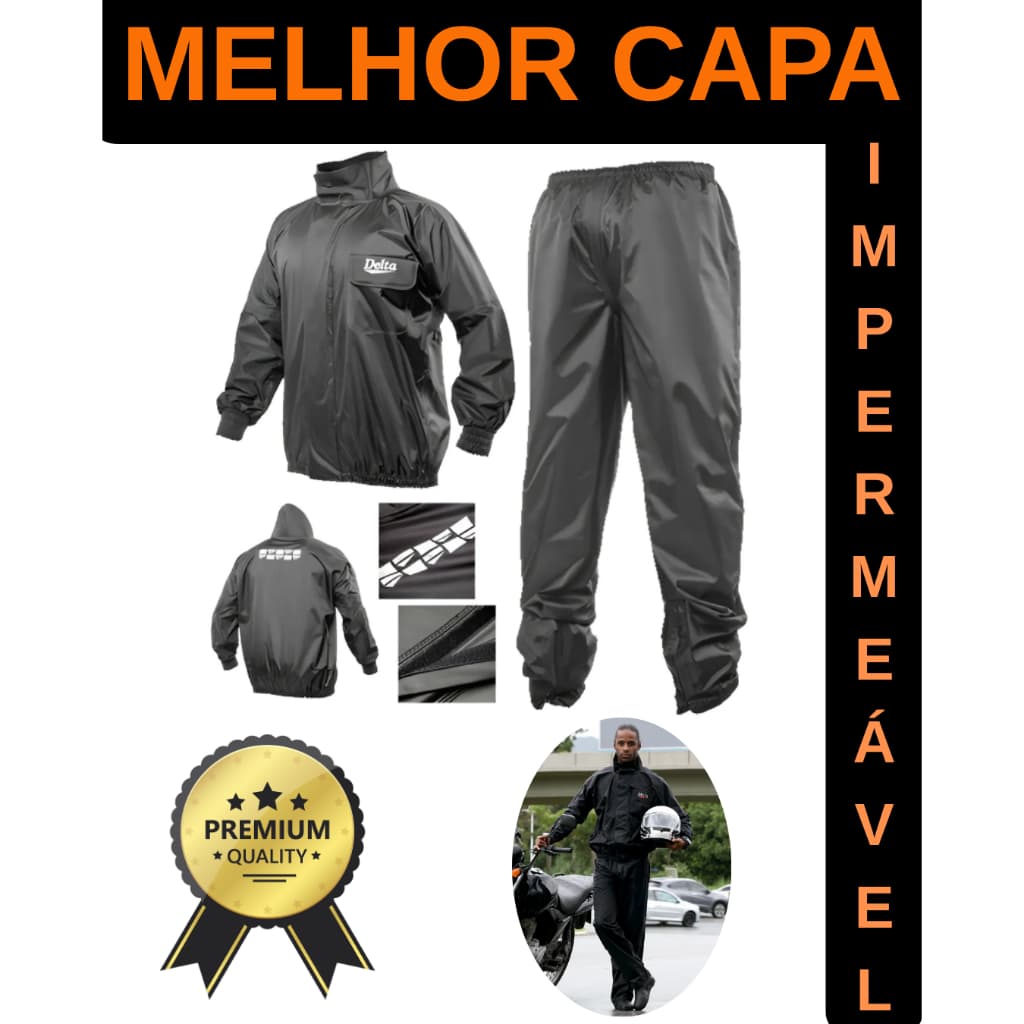 Melhor Capa de Chuva. DELTA Impermeável FLEX com Capuz– Jaqueta e  Calça em PVC Moto Tam P/M/G/GG/EG