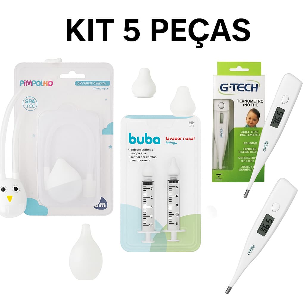Kit Higiene Nasal Bebê |Termômetro Digital G-Tech + Aspirador + Lavador Nasal Buba Pimpolho
