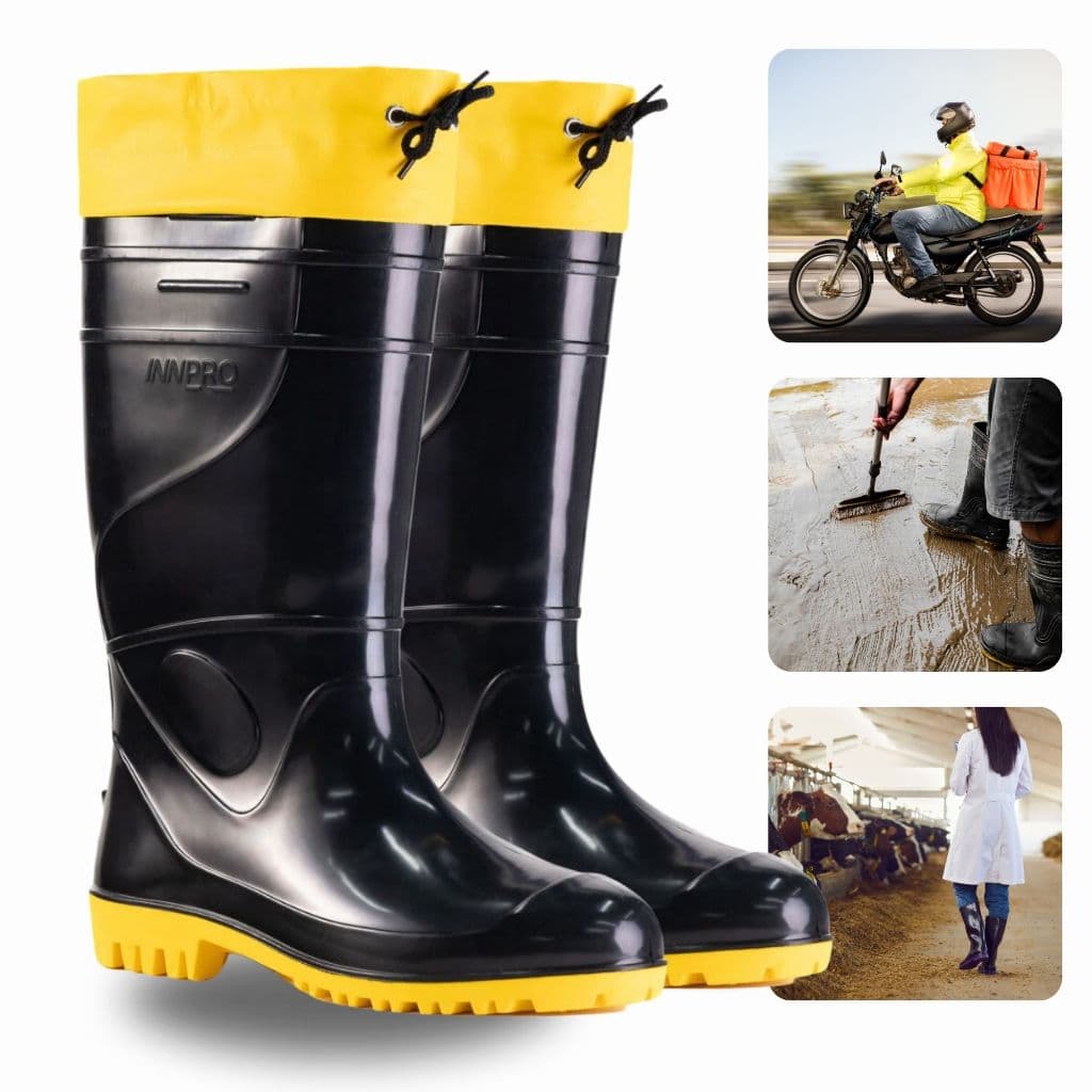 Bota Borracha Polaina Galocha Pvc Impermeável Masculina Feminina Cadarço Forro Epi Jardim Trabalho