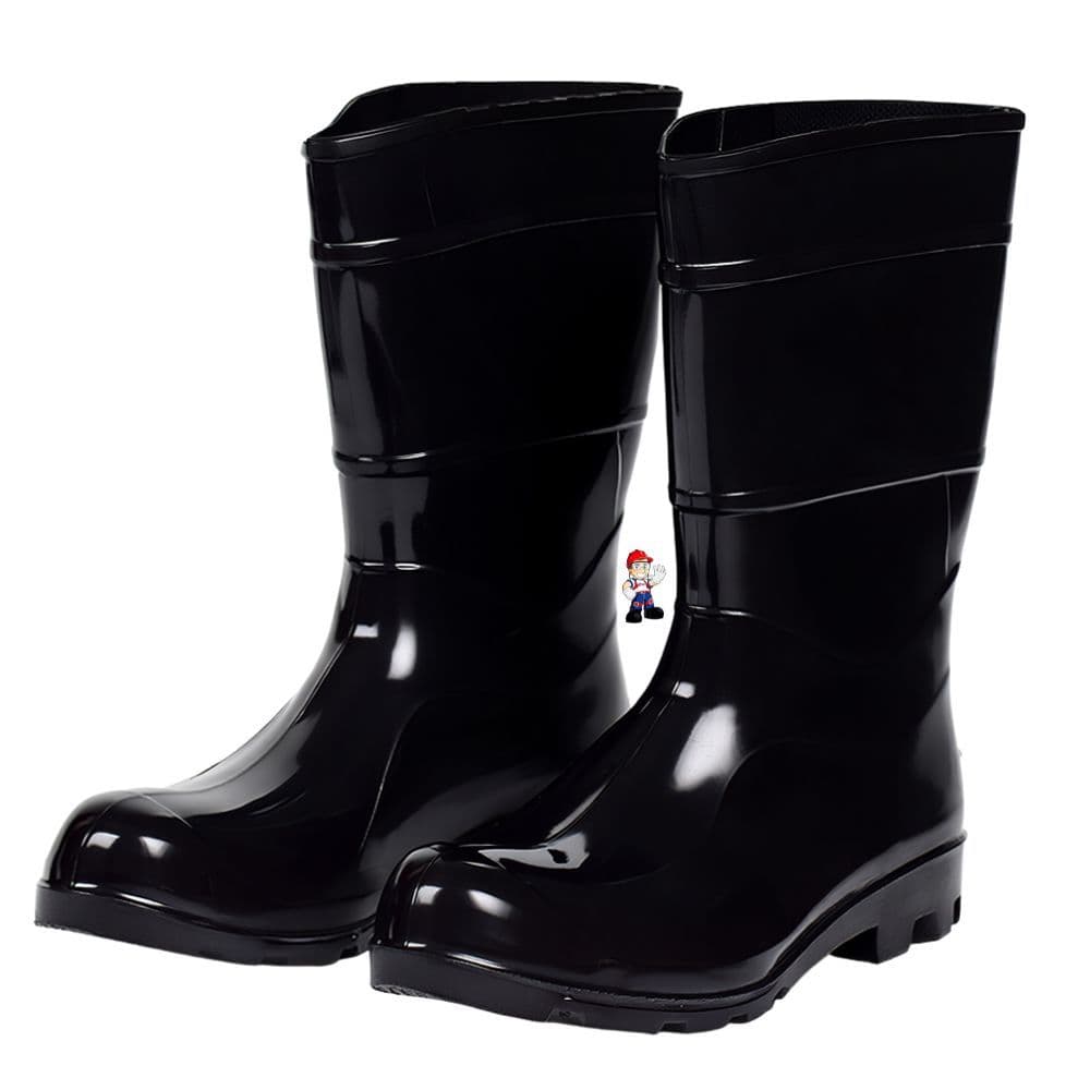 Bota PVC Galocha Unissex Preta 26cm Cano Médio Impermeável Industrial Sem Forro Ideal Lavagem Chuva