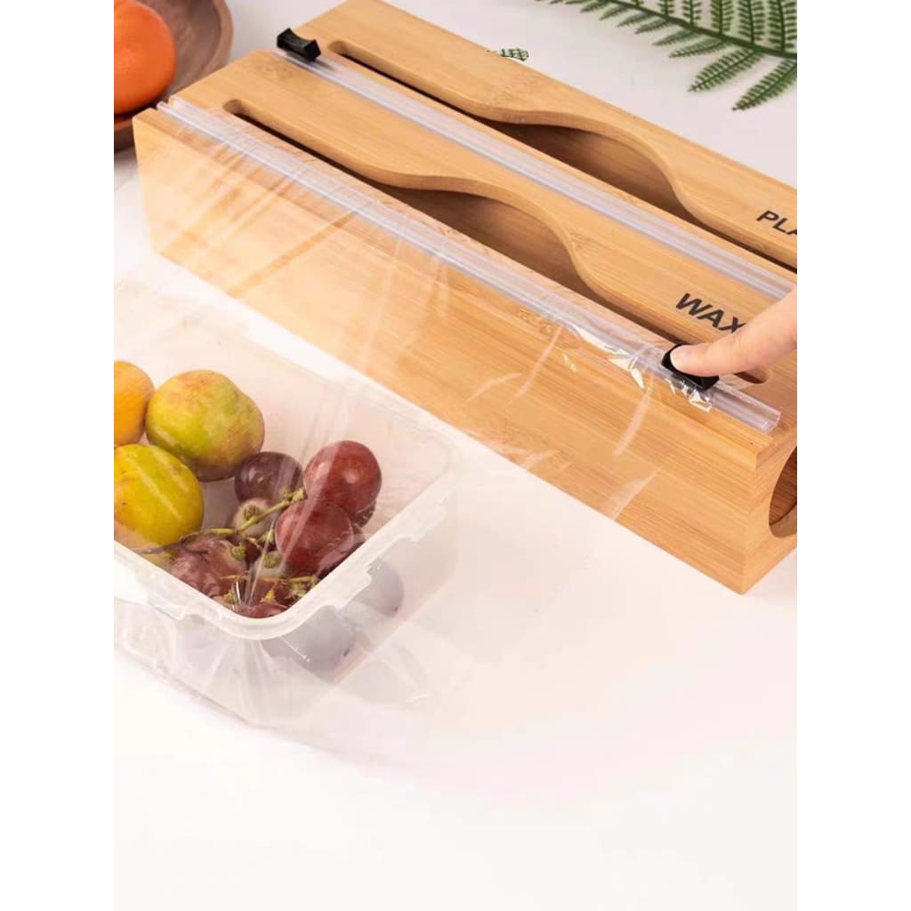 Porta Rolo Duplo Organizador Bambu Papel Alumínio Filme PVC Cortador Dispenser Cozinha Suporte