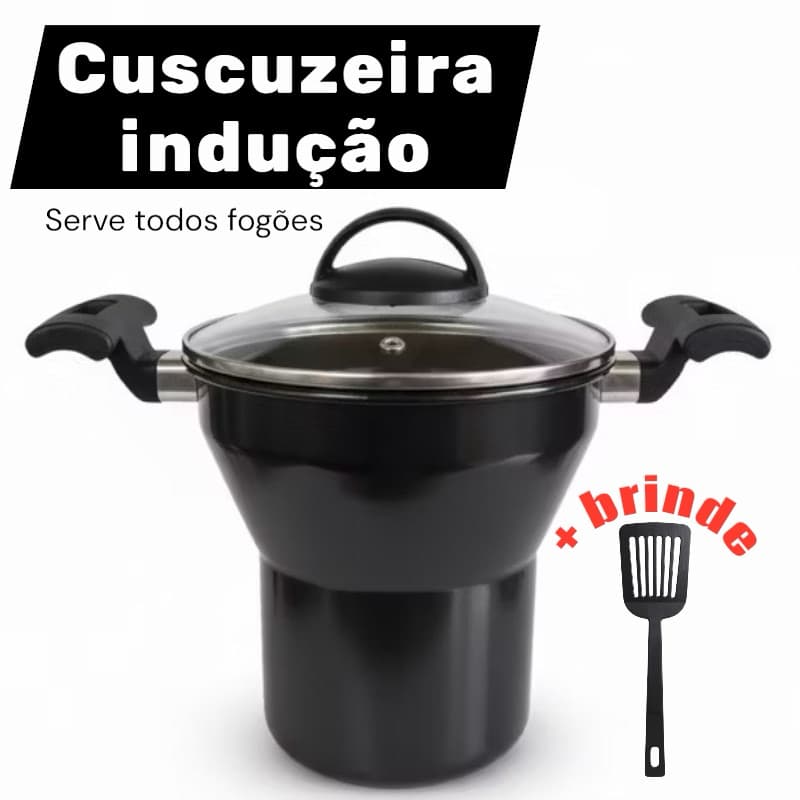 Cuscuzeira de Indução c/ tampa de vidro+Espatula